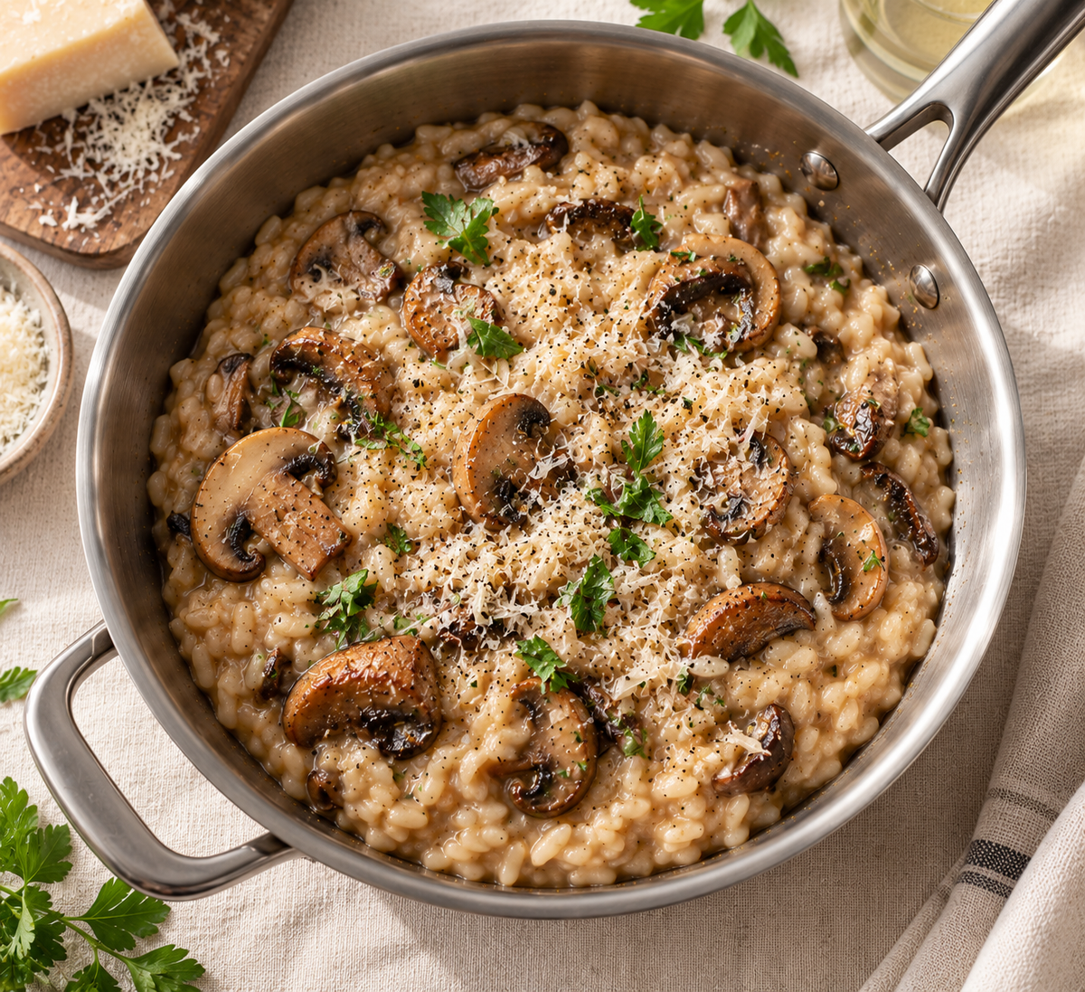 Risotto crémeux aux champignons en cocotte inox